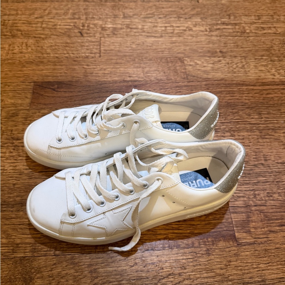 Golden Goose Pure-Star White and Silver Sneakers